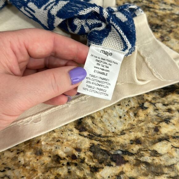 Maje Printed Short Sleeve Crew Neck Knitted Front Top Size L - Picture 5 of 9